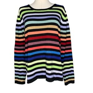 VTG 90s Rainbow Black Stripe Sweater Knit Retro Whimsigoth Grunge Size L